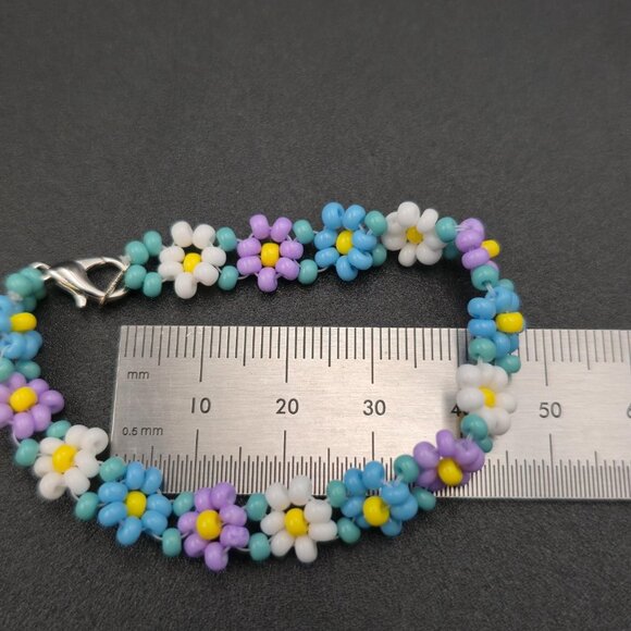 6.25 Inch Sterling Silver Colorful Bead Flowers Petite Bracelet A6775 - Picture 5 of 6